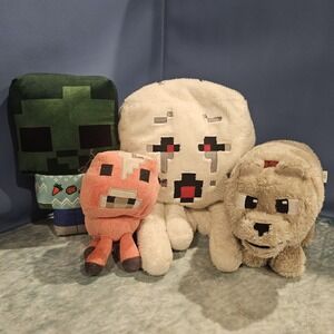 Minecraft‎ Plush Bundle Creeper Ghast Pig Wolf Dog Mojang 4 Plush Lot